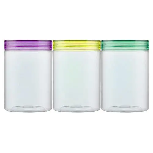Bouteille en plastique transparente ronde de 50ml avec couvercle en plastique coloré à vis - Liquide et crème cosmétique. Bouteille en plastique transparente ronde de 50ml avec couvercle en plastique coloré à vis - Liquide et crème cosmétique.