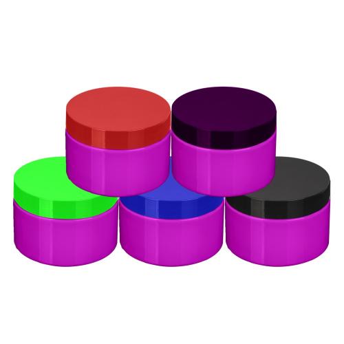 100ml 150ml 200ml 250ml 300ml hot sale empty large cosmetic cream hair gel food container purple plastic jar with black screw lid 