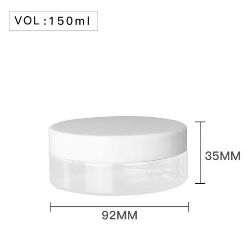 High Quality  Plastic 150ml 3 oz Clear Round PET Jar with White Plastic Screw Lid Food Storage Container Sealed D92mm H35mm with Induction Seal Pad, More Lid's color option, black,silver,brown,transparent,golden