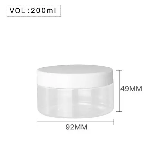 Hochwertige Kunststoff 200ml 7 oz Klare Runder PET-Behälter mit Weißem Kunststoff Schraubdeckel Lebensmittelbehälter Versiegelt D92mm H49mm mit Induktionsversiegelung, mehr Deckelfarbenoptionen, schwarz, silber, braun, transparent, golden