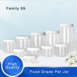 High Quality  Plastic 1000ml 34 oz Clear Round PET Jar with White Plastic Screw Lid Food Storage Container Sealed D92mm H177mm with Induction Seal Pad, More Lid's color option, black,silver,brown,transparent,golden