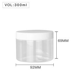 High Quality  Plastic 300ml 6 oz Clear Round PET Jar with White Plastic Screw Lid Food Storage Container Sealed D92mm H69mm with Induction Seal Pad, More Lid's color option, black,silver,brown,transparent,golden