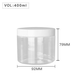 High Quality  Plastic 400ml 13/14 oz Clear Round PET Jar with White Plastic Screw Lid Food Storage Container Sealed D92mm H79mm with Induction Seal Pad, More Lid's color option, black,silver,brown,transparent,golden