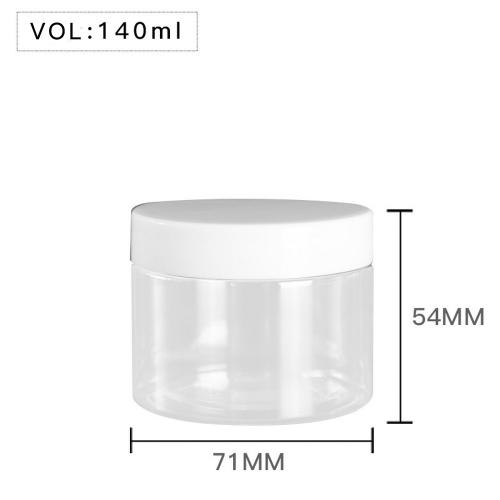 High Quality  Plastic 140ml 5 oz Clear Round PET Jar with White Plastic Screw Lid Food Storage Container Sealed D71mm H54mm with Induction Seal Pad, multiple lid's color available