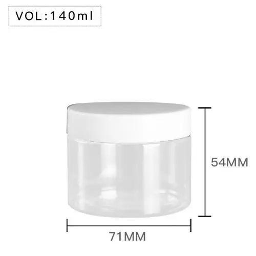 High Quality  Plastic 140ml 5 oz Clear Round PET Jar with White Plastic Screw Lid Food Storage Container Sealed D71mm H54mm with Induction Seal Pad, multiple lid's color available