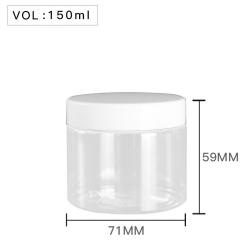 High Quality  Plastic 150ml 5 oz Clear Round PET Jar with White Plastic Screw Lid Food Storage Container Sealed D71mm H59mm with Induction Seal Pad, multiple lid's color available