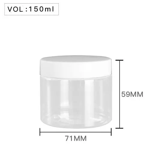 High Quality Plastic 150ml 5 oz Clear Round PET Jar with White Plastic Screw Lid Food Storage Container Sealed D71mm H59mm with Induction Seal Pad, multiple lid's color available High Quality Plastic 150ml 5 oz Clear Round PET Jar with White Plastic Screw Lid Food Storage Container Sealed D71mm H59mm with Induction Seal Pad, multiple lid's color available