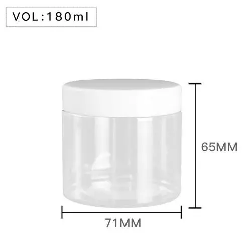 Hochwertige Kunststoff-180ml 6 oz Klare Rund PET-Glasbehälter mit weißem Kunststoff Schraubverschluss Lebensmittel Lagerbehälter mit induktiver Versiegelung, mehrere Deckelfarben erhältlich
