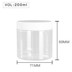 High Quality  Plastic 200ml 7 oz Clear Round PET Jar with White Plastic Screw Lid Food Storage Container Sealed D71mm H69mm with Induction Seal Pad, multiple lid's color available