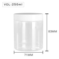 High Quality  Plastic 250ml 8/9 oz Clear Round PET Jar with White Plastic Screw Lid Food Storage Container Sealed D71mm H83mm with Induction Seal Pad, multiple lid's color available