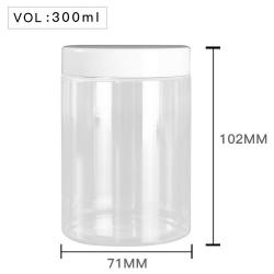 High Quality  Plastic 300ml 10 oz Clear Round PET Jar with White Plastic Screw Lid Food Storage Container Sealed D71mm H102mm with Induction Seal Pad, multiple lid's color available