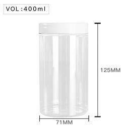 High Quality  Plastic 400ml 14 oz Clear Round PET Jar with White Plastic Screw Lid Food Storage Container Sealed D71mm H125mm with Induction Seal Pad, multiple lid's color available