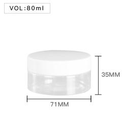 High Quality  Plastic 80ml 3 oz Clear Round PET Jar with White Plastic Screw Lid Food Storage Container Sealed D71mm H35mm with Induction Seal Pad, multiple lid's color available