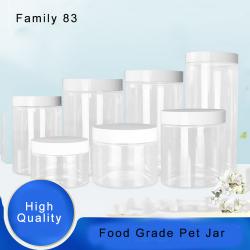 High Quality  Plastic 400ml 14 oz Clear Round PET Jar with White Plastic Screw Lid Food Storage Container Sealed D85mm H95mm with Induction Seal Pad, multiple lid's color available, black, white, silver, brown, golden, transparent