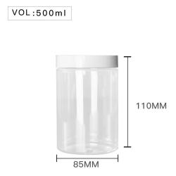 High Quality  Plastic 1000ml 34 oz Clear Round PET Jar with White Plastic Screw Lid Food Storage Container Sealed D85mm H197mm with Induction Seal Pad, multiple lid's color available, black, white, silver, brown, golden, transparent