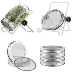 4 Pack Stainless Steel Sprouting Jar Strainer Lids - Regular Mouth Mason Jar Screen Sprouting Kit Lids - for Growing Bean, Broccoli, Alfalfa, Salad Sprouts and More