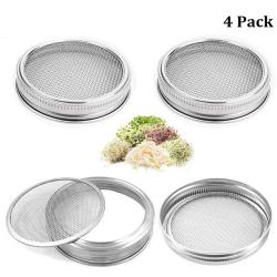 4 Pack Stainless Steel Sprouting Jar Strainer Lids - Regular Mouth Mason Jar Screen Sprouting Kit Lids - for Growing Bean, Broccoli, Alfalfa, Salad Sprouts and More