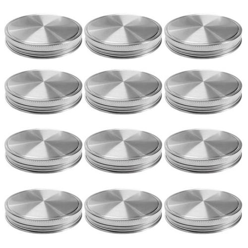 12pcs Pack Regular Mouth Mason Jar Lids for Ball Kerr and More, Made of 304 Stainless Steel, 100% Rust-proof and Leak-proof Storage Caps for Mason Jars