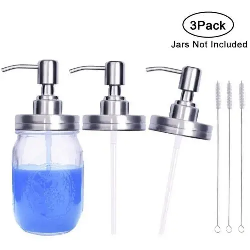 Metallbehälter-Seifenspender-Deckel, Radidi 3er Pack Edelstahl Mason Jar Seifenspender Lotion Dispenser Pumpen Deckel, rostfreier Badezimmer-Zubehör
