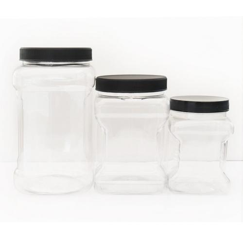 1000ml, 2000ml Large Clear Empty Plastic Storage Jars with Lids - Square Food Grade Air Tight Wide Mouth Container with Easy Grip Handles - BPA Free Multi-Purpose Jar