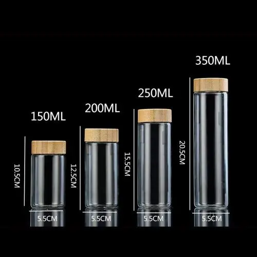Glas Lebensmittelbehälter Set, 55mm, 150ml, 200ml, 250ml, 350ml – Luftdichte Glaskonservendosen mit Bambusdeckel – Küchenbehälter für Zucker, Süßigkeiten, Kekse, Reis und Gewürze