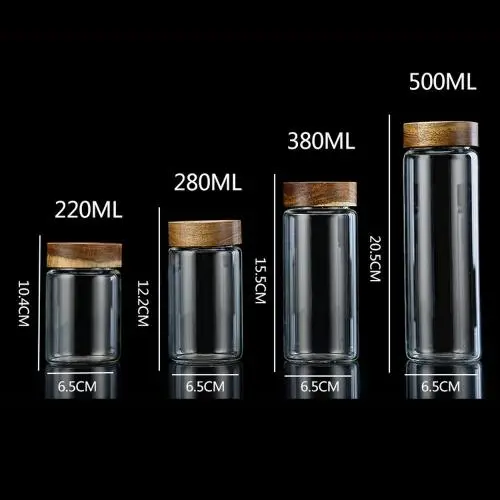 Ensemble de bocaux en verre de 65mm, 220ml, 280ml, 380ml, 500ml, avec couvercles en bois de bambou - bocaux de cuisine pour sucre, bonbons, biscuits, riz et épices. Ensemble de bocaux en verre de 65mm, 220ml, 280ml, 380ml, 500ml, avec couvercles en bois de bambou - bocaux de cuisine pour sucre, bonbons, biscuits, riz et épices.