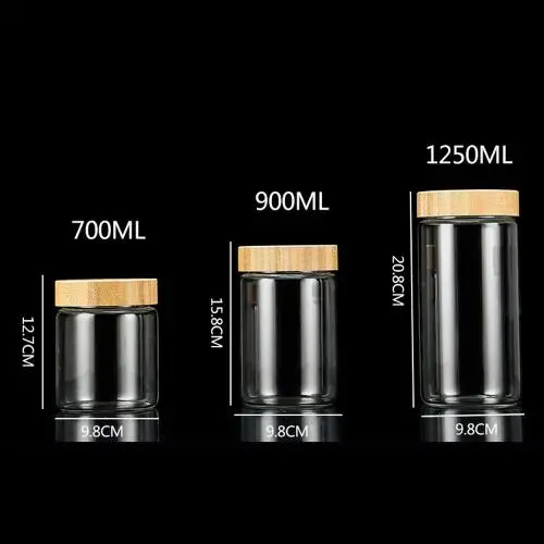 Glas-Lebensmittelbehälter Set, 98mm, 700ml, 900ml, 1250ml, luftdichte Glaskonserven mit Bambus Holz Schraubverschlüssen – Küchenbehälter für Zucker, Süßigkeiten, Kekse, Reis und Gewürze