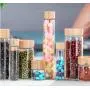 Glas Lebensmittelbehälter Set, 37mm, 25ml, 50ml, 70ml, 90ml, luftdichte Glaskonserven mit Bambus Holz Schraubdeckel – Küchenbehälter für Zucker, Süßigkeiten, Kekse, Reis und Gewürze