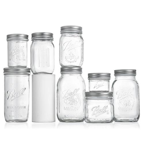 Vollständige Familien-Ballen-Glas-Mason-Jar-Sammlung, Weite und Normale Öffnung, 125ml, 230ml, 250ml, 480ml, 750ml, 1000ml