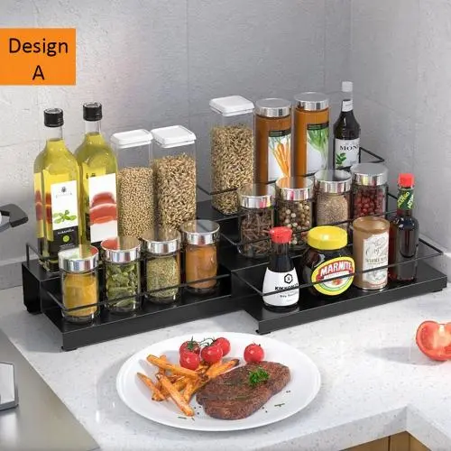 Multi-layer Metal Spice Rack Organizer, adjustable stepper and draws. Compact design