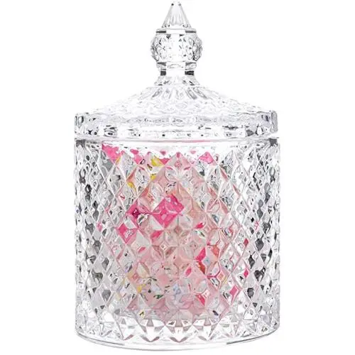 Rainie Love Home Grundnahrungsmittel Lagerung Set – Transparente Kristall Diamant Facettierte Glasbehälter mit Kristalldeckel, Geeignet als Süßigkeitenbehälter, Keksdose, Biskuitbehälter, Dekorativer Süßigkeitenbehälter – 12 OZ – Klein und 16 OZ Groß