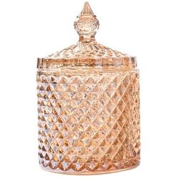 Rainie Love Home Basic Food Storage Organization Set-Amber Crystal Diamond Faceted Jar with Crystal Lid,Suitable as A Candy Dish,Cookie Tin,Biscuit Barrel,Decorative Candy Jar-12 OZ-Small and 16oz large