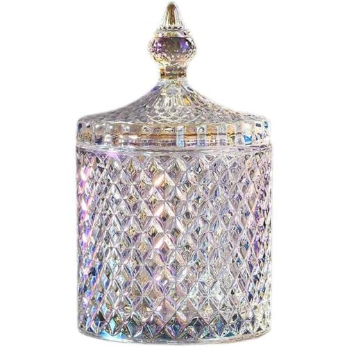 Rainie Love Home Basic Food Storage Organization Set-Sparkling Crystal Diamond Faceted Jar with Crystal Lid,Suitable as A Candy Dish,Cookie Tin,Biscuit Barrel,Decorative Candy Jar-12 OZ-Small and 16oz large