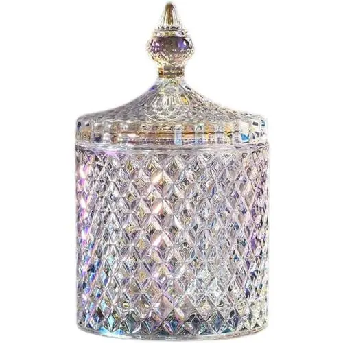 Rainie Love Home Grundnahrungsmittel Aufbewahrung Set – Kristall Diamant Facettierte Glasbehälter mit Kristalldeckel, Geeignet als Süßigkeitenbehälter, Keksdose, Biskuitbehälter, dekorativer Süßigkeitenbehälter – 12 OZ – Klein und 16 OZ Groß