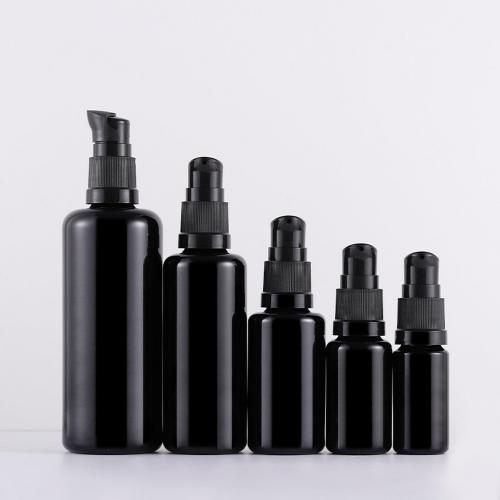 10ml,15ml,30ml,50ml, 100ml, 200ml Matte Black Glass Airless Pump Bottle Luxury Container - Refillable Cosmetic Dispenser