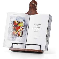 Cookbook Stand for Kitchen Counter Adjustable iPad Tablet Recipe Book Holder Rustic Wood Cutting Board Style 