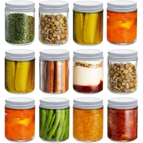 Bocal en verre 12 pièces, 4oz, 7oz, 9oz, 12oz, avec couvercle métallique blanc de 70mm, pour confiture, gelée, aliments secs, épices, salade, yaourt. Bocal en verre 12 pièces, 4oz, 7oz, 9oz, 12oz, avec couvercle métallique blanc de 70mm, pour confiture, gelée, aliments secs, épices, salade, yaourt.