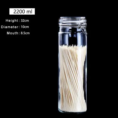 Neuer 2200ml Glas Zylinder Küchen Lagerbehälter Glasbehälter mit Deckel, luftdichter Glasbehälter mit Scharnierdeckel, ideal zum Vorratslagern von Müsli, Nudeln, Zucker, Bohnen etc.