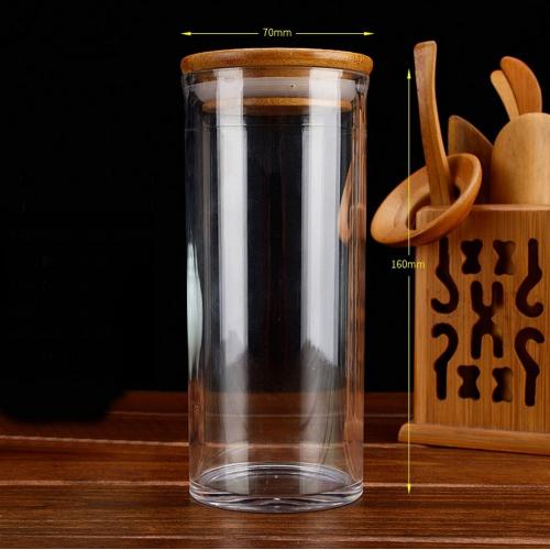 160ml, 3.5 oz Clear Acrylic Storage Jars Containers with Airtight Seal Bamboo Lid for Bulk Food Storage, Modern Design Kitchen Canisters Coffee Beans Jar 