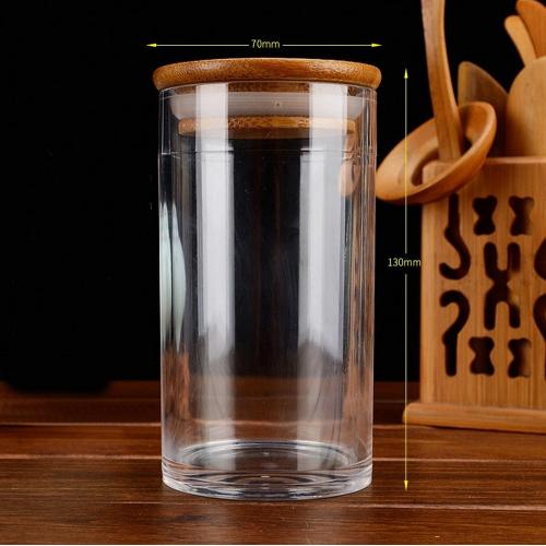 380ml, 13 oz Clear Acrylic Storage Jars Containers with Airtight Seal Bamboo Lid for Bulk Food Storage, Modern Design Kitchen Canisters Coffee Beans Jar 