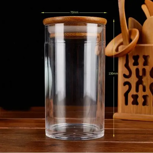 Klare Acryl-Aufbewahrungsgläser, 13 oz (380 ml) mit Bambusdeckel, für Großpackungen Lebensmittel, modernes Design Küchenbehälter, Kaffeebohnenbehälter.