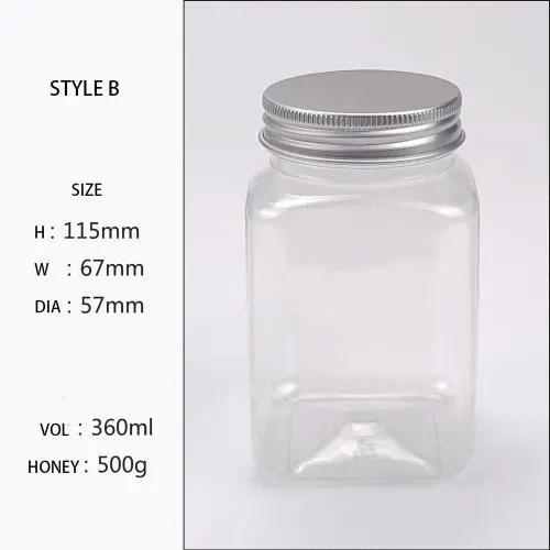 Plastic honey jar aluminum lids bottle square wide-mouth bottle 220ml,360ml,420ml,550ml pet plastic honey bottle Plastic honey jar aluminum lids bottle square wide-mouth bottle 220ml,360ml,420ml,550ml pet plastic honey bottle