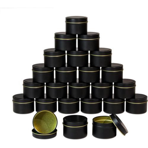 Metal Candle Tins 4oz, Bulk Candle Making Tins 24 Piece Candle Containers, Wholesale Candle Jars for Candle Making and Food Storage, White, Black, Golden, Silver