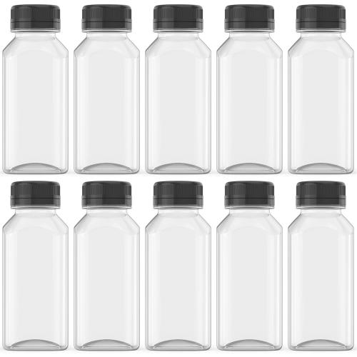 HNXAZG 10 Pcs 4 oz and 8 Oz Plastic Juice Bottles Empty Clear Containers with Tamper Proof Lids for Juice, Milk and Other Beverage