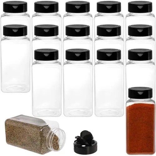 Ensembles de 16 Pots en Plastique Transparent de 17 Fluid Oz (500ml) pour Épices, Contenants pour Épices, Bouteilles pour Assaisonnement, Organisateur d'Épices Ensembles de 16 Pots en Plastique Transparent de 17 Fluid Oz (500ml) pour Épices, Contenants pour Épices, Bouteilles pour Assaisonnement, Organisateur d'Épices