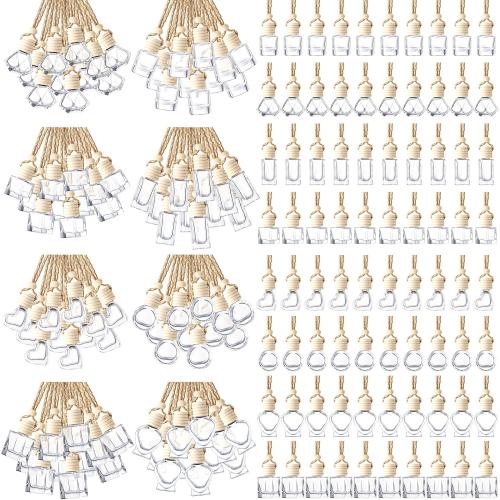 BBTO 200 Pcs Hanging Car Diffuser Bottle Bulk Empty Clear Glass Perfume Bottles Air Freshener Pendant for Essential Oils Fragrance Aromatherapy Car Interior Ornament Decoration (Mixed Style)