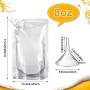 Meanplan 100 Pcs Plastic Flasks Pouches Bulk Reusable Plastic Pouches Leak Proof Juice Pouches Bags with Funnel for Travel Adults Women Men, volume from 3.5oz to 32oz