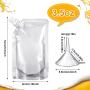 Meanplan 100 Pcs Plastic Flasks Pouches Bulk Reusable Plastic Pouches Leak Proof Juice Pouches Bags with Funnel for Travel Adults Women Men, volume from 3.5oz to 32oz