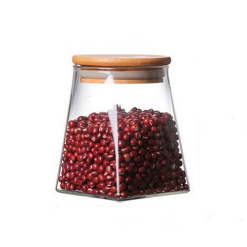 350ml Transparent Personality Four Corner Trapezoidal Sealed Glass Container Nut Coffee Beans Grain Food Glass Jar