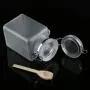 Würfelige kleine Mason-Gläser aus Kunststoff 100ml, 200ml, 300ml mit abgerandeten Deckeln, luftdicht, für Gewürze, Kräuter, Gewürze, Hobby, Basteln – mit Holzschnitzmesser